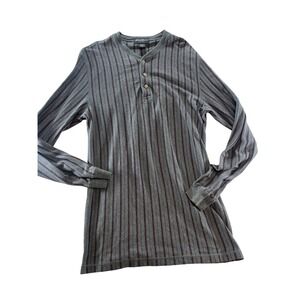 Eddie Bauer Mens Tall Gray Burgundy Stripe Long Sleeve Henley Shirt Size Tall L